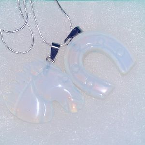 Hippie Boho Opal Horseshoe and Horse 🐎 Silver 24” Neck…